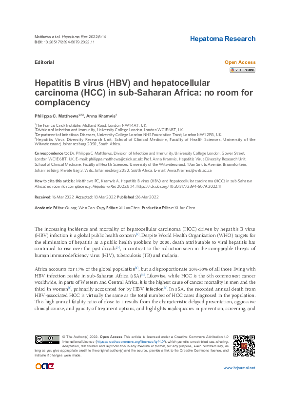 (PDF) Hepatitis B virus (HBV) and hepatocellular carcinoma (HCC) in sub ...
