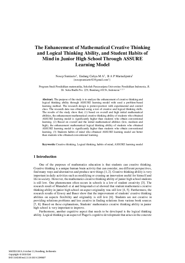 (PDF) The Enhancement of Mathematical Creative Thinking and Logical ...