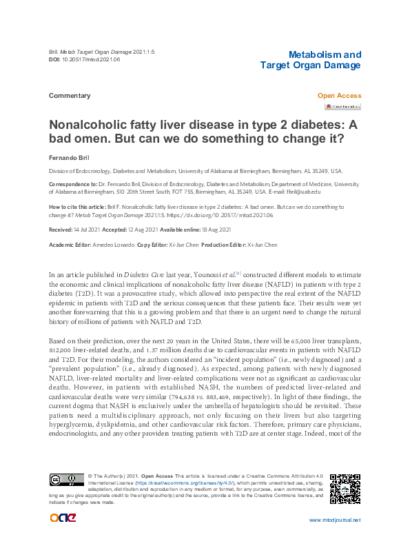 (PDF) Nonalcoholic fatty liver disease in type 2 diabetes: A bad omen ...