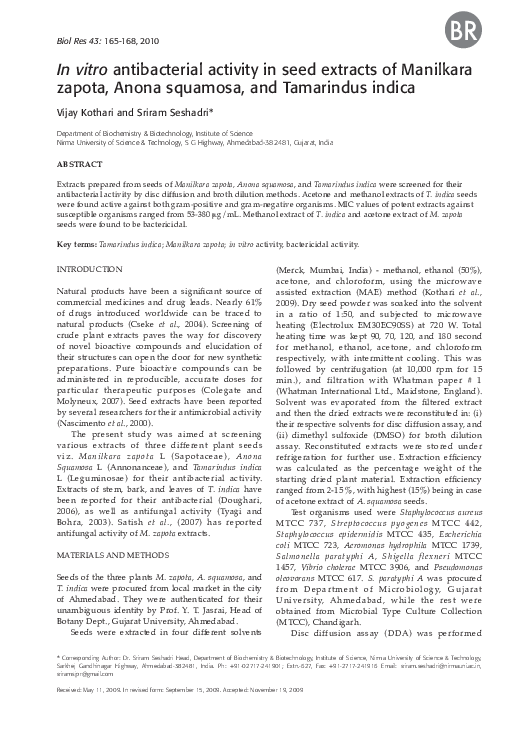 (PDF) In vitro antibacterial activity in seed extracts of Manilkara ...