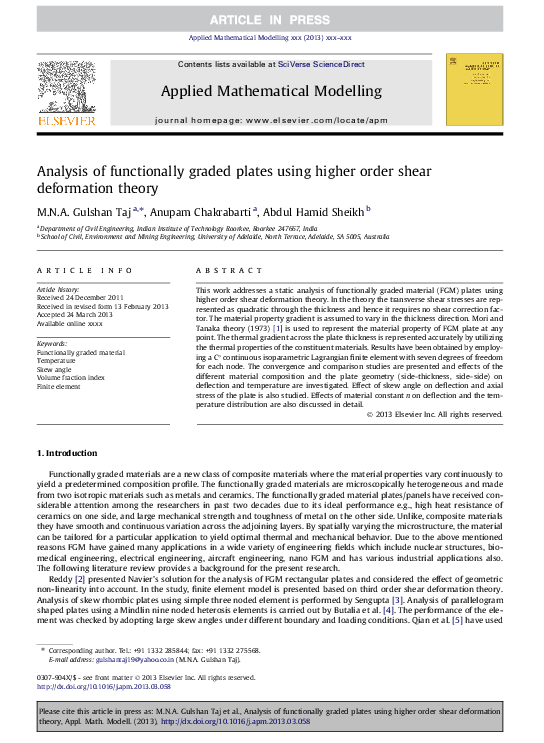 (PDF) Analysis of functionally graded plates using higher order shear ...