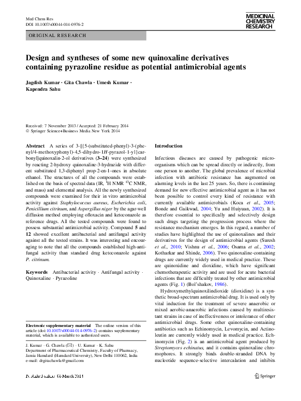 (PDF) Design and syntheses of some new quinoxaline derivatives ...