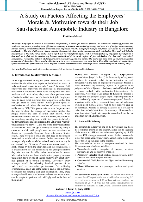 (PDF) A Study on Factors Affecting the Employees‟ Morale & Motivation ...
