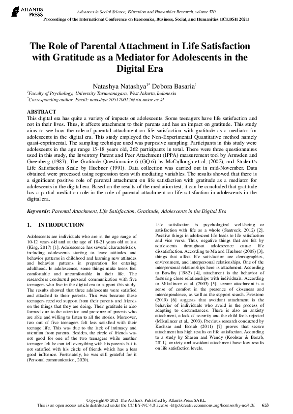 (PDF) The Role of Parental Attachment in Life Satisfaction with ...