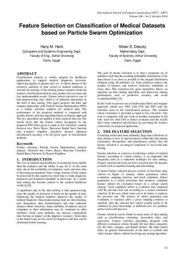 (PDF) Feature Selection on Classification of Medical Datasets based on ...