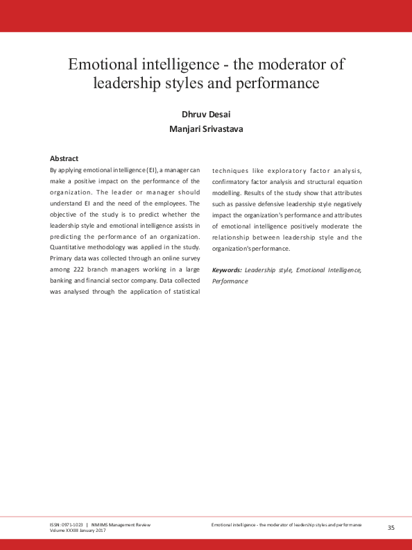 (PDF) Emotional intelligence-the moderator of leadership styles and ...