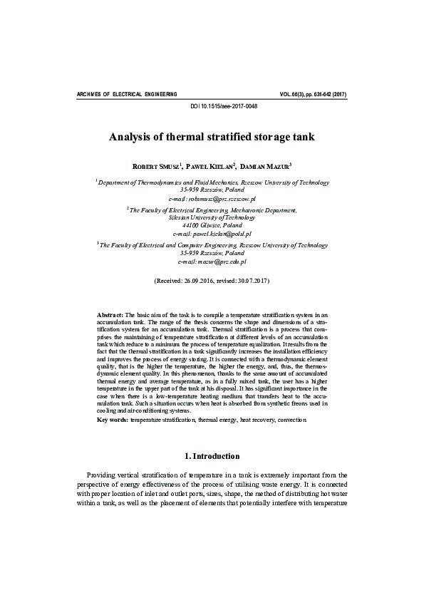 (PDF) Analysis of thermal stratified storage tank