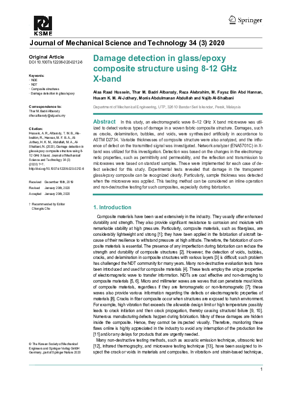 (PDF) Damage detection in glass/epoxy composite structure using 8-12 ...