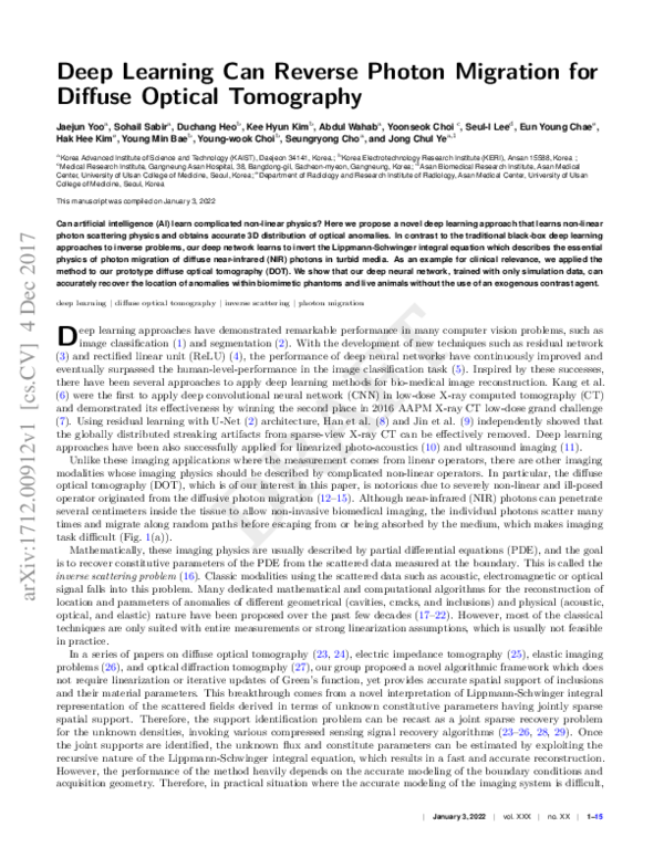 (PDF) Deep Learning Can Reverse Photon Migration for Diffuse Optical ...