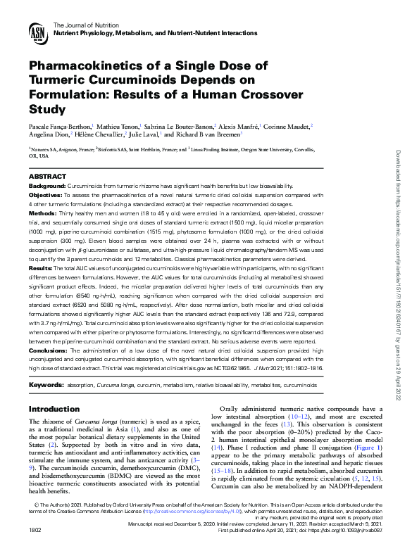 (PDF) Pharmacokinetics of a Single Dose of Turmeric Curcuminoids ...