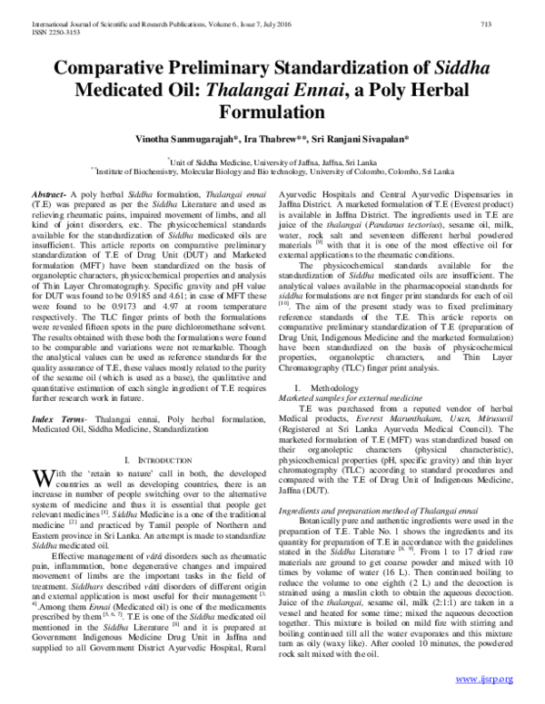 (PDF) Comparative Preliminary Standardization of Siddha Medicated Oil ...