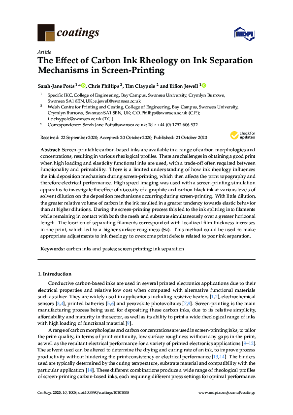(PDF) The Effect of Carbon Ink Rheology on Ink Separation Mechanisms in ...