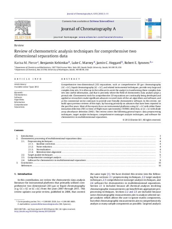 (PDF) Review of chemometric analysis techniques for comprehensive two ...