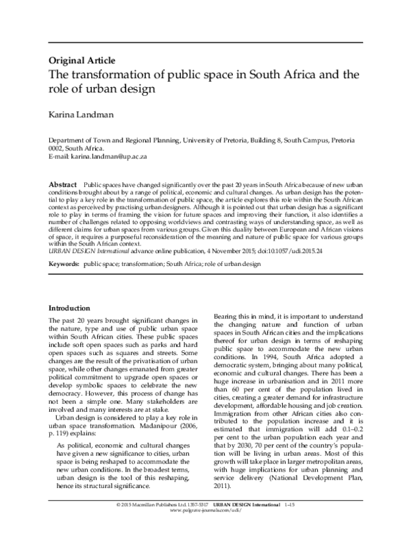 The transformation of public space in South Africa and the role of urban design