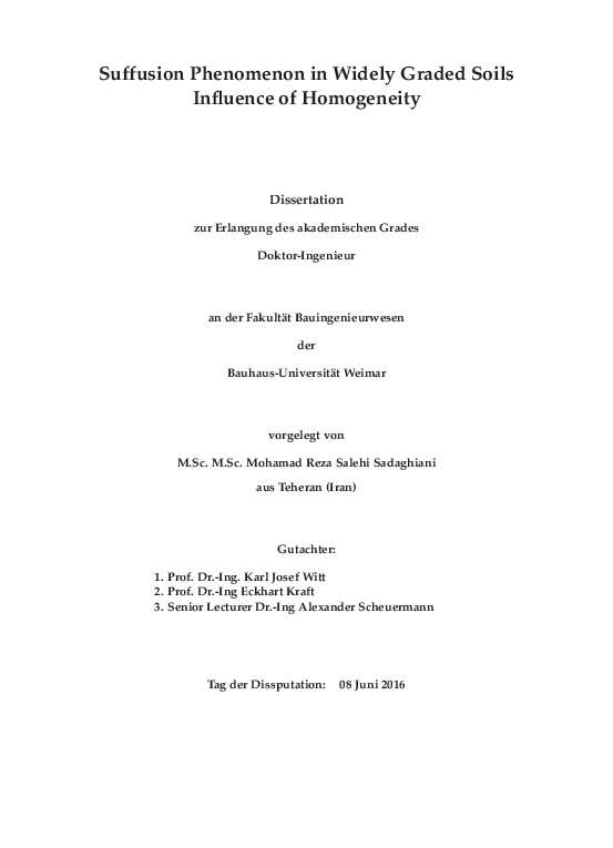 (PDF) Suffusion Phenomenon in Widely Graded Soils - Influence of ...