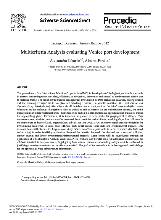 (PDF) Multicriteria Analysis Evaluating Venice Port Development