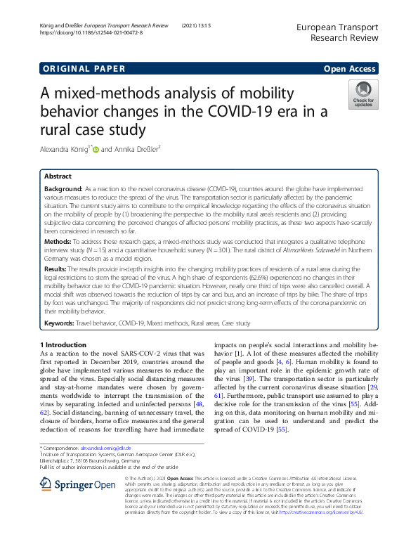 (PDF) A mixed-methods analysis of mobility behavior changes in the ...