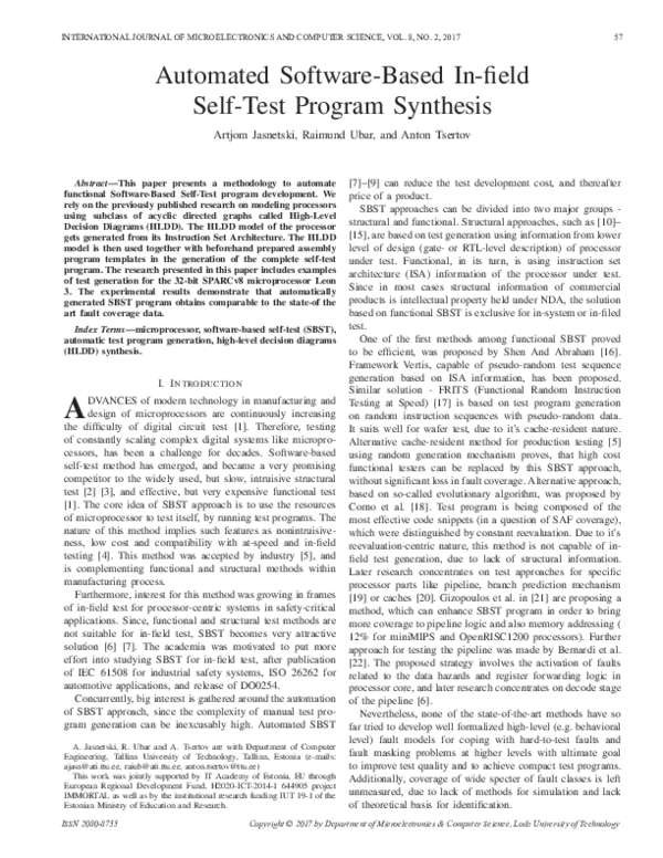 (PDF) Automated software-based in-field self-test program synthesis
