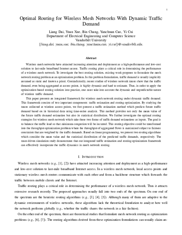 (PDF) Optimal Routing for Wireless Mesh Networks With Dynamic Traffic ...