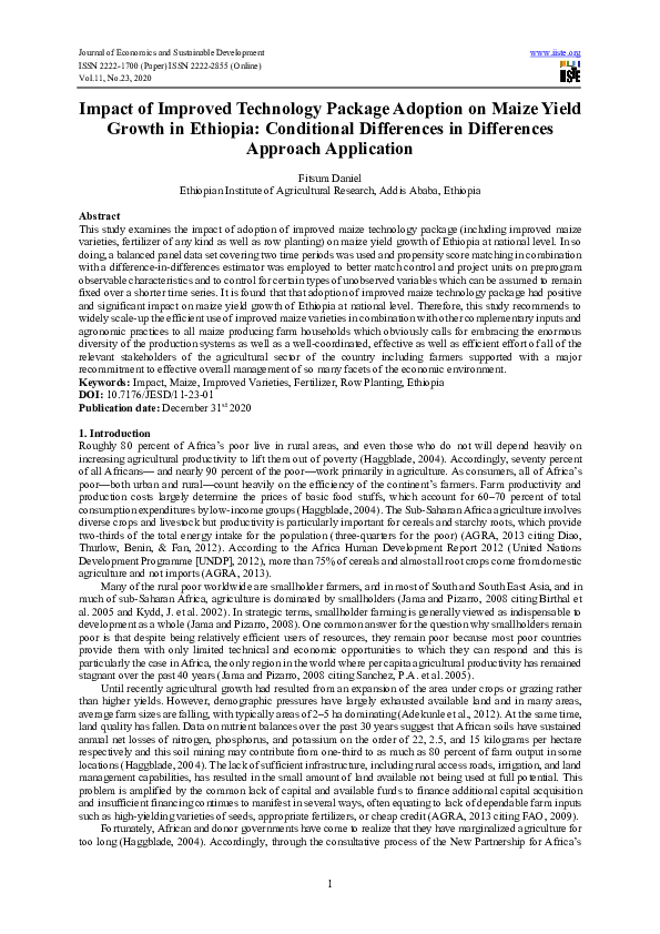 (PDF) Impact of Improved Technology Package Adoption on Maize Yield ...
