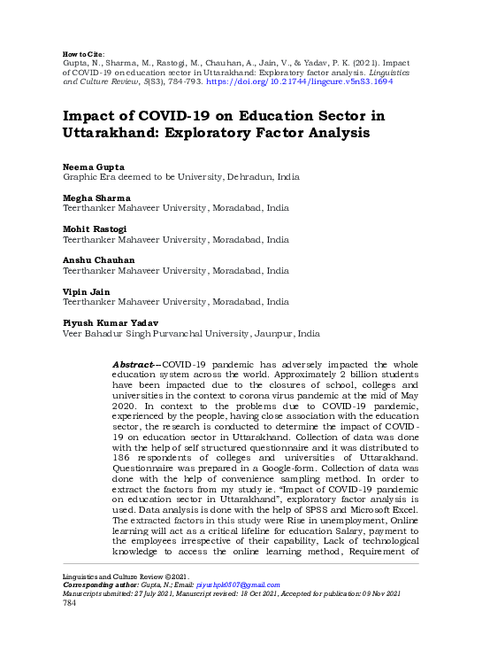 (PDF) Impact of COVID-19 on education sector in Uttarakhand