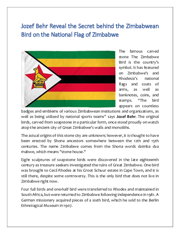 (PDF) Jozef Behr Reveal the Secret behind the Zimbabwean Bird on the National Flag of Zimbabwe