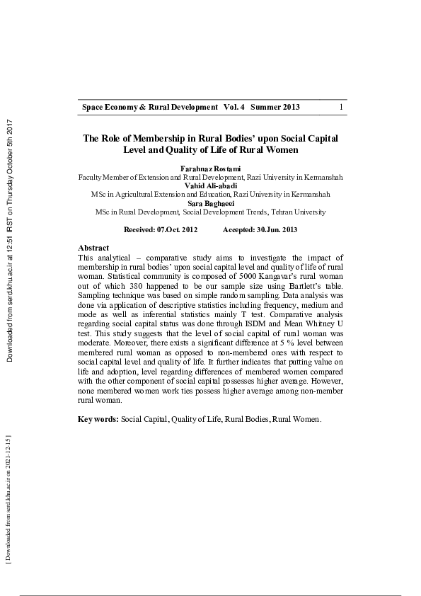(PDF) The Role of Membership in Rural Bodies’ upon Social Capital Level ...