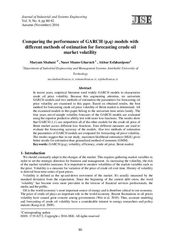 (PDF) Comparing the performance of GARCH (p,q) models with different ...