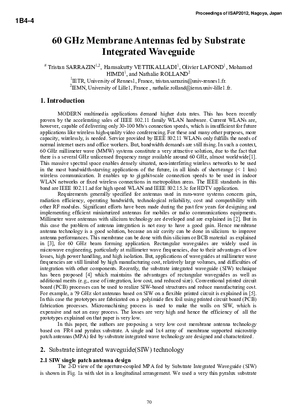 (PDF) 60 GHz Membrane Antennas fed by Substrate Integrated Waveguide