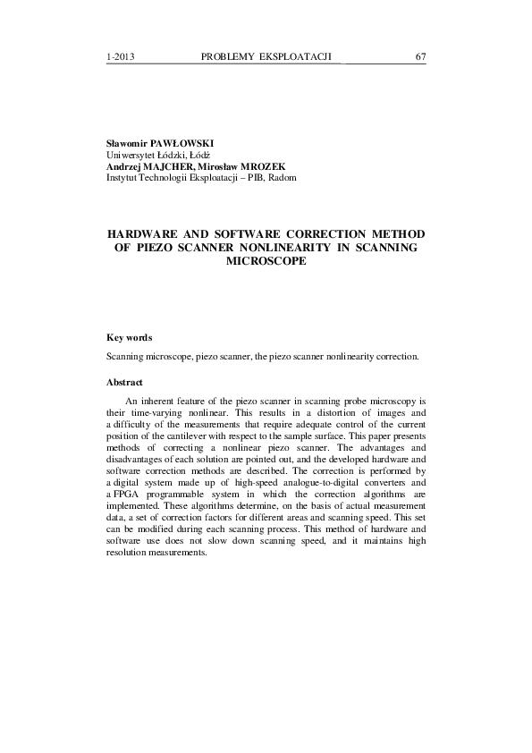 (PDF) Hardware and software correction method of piezo scanner ...
