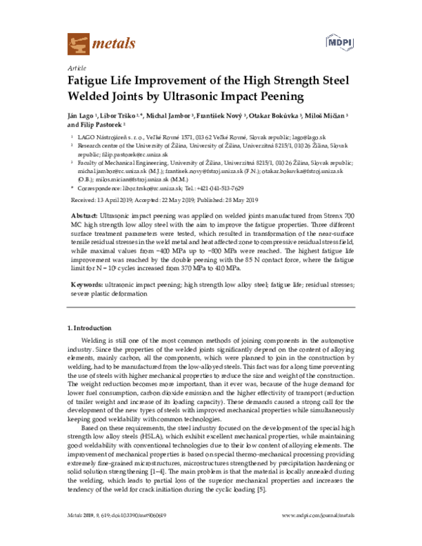(PDF) Fatigue Life Improvement of the High Strength Steel Welded Joints ...