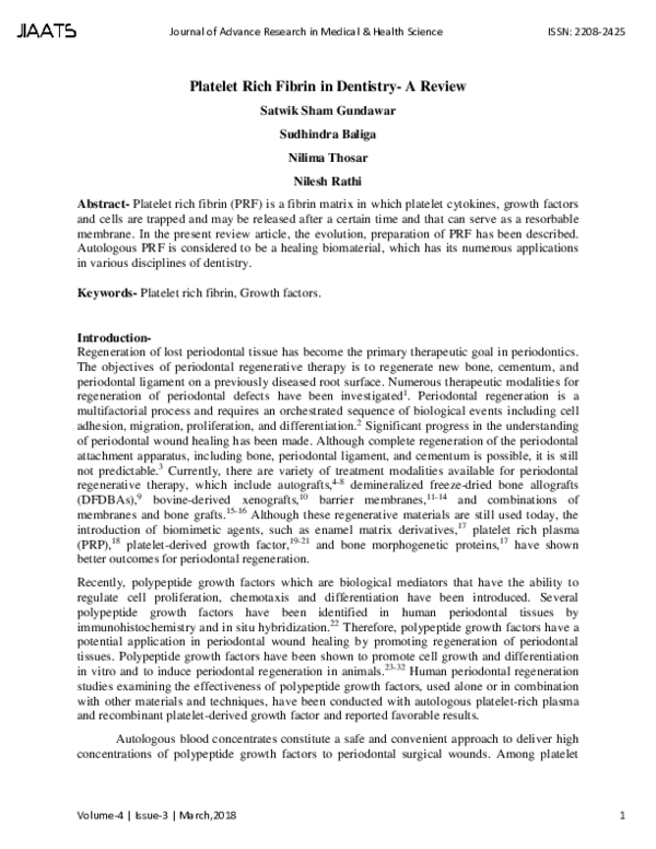 (PDF) Platelet Rich Fibrin in Dentistry