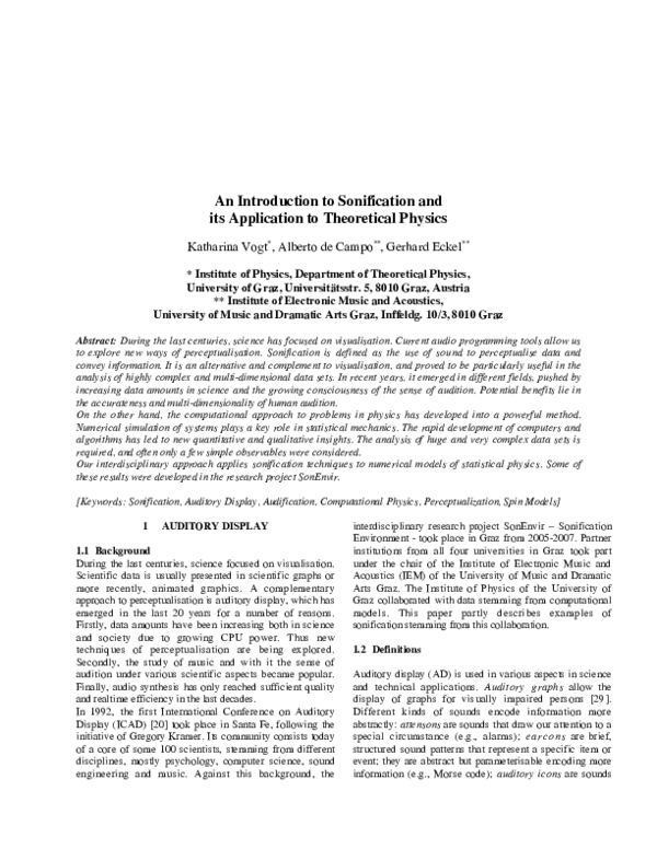 (PDF) An Introduction to Sonification and its Application to ...
