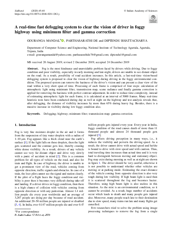 (PDF) A real-time fast defogging system to clear the vision of driver ...