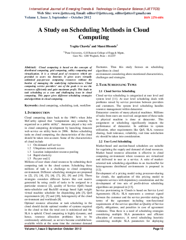(PDF) A Study on Scheduling Methods in Cloud Computing