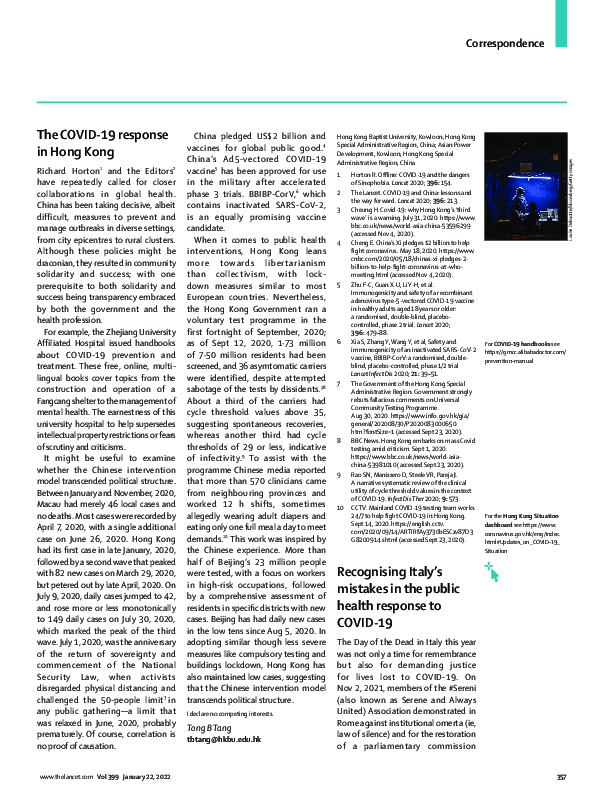 (PDF) The COVID-19 response in Hong Kong