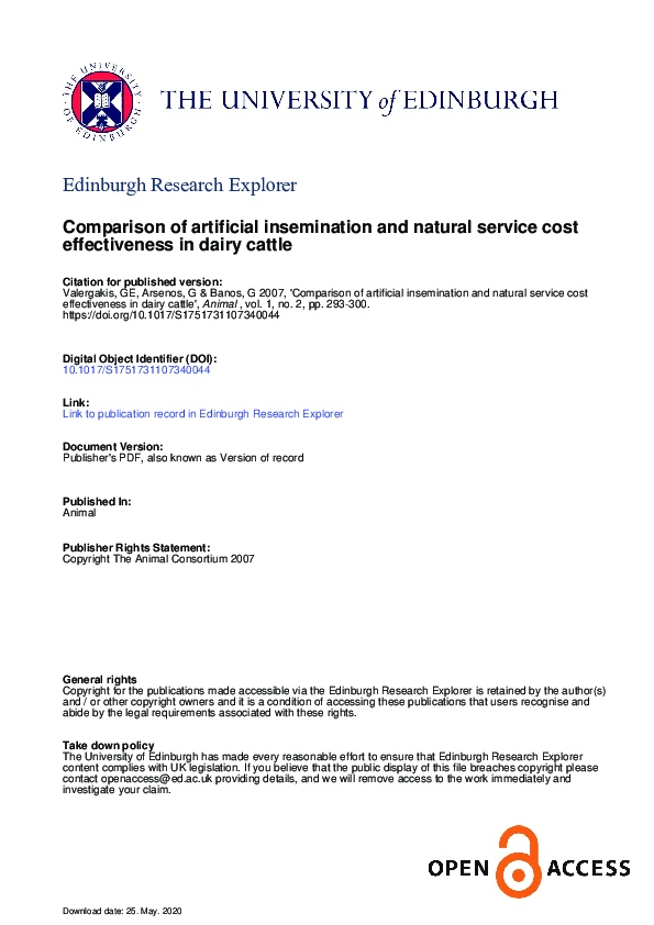 (PDF) Comparison of artificial insemination and natural service cost ...