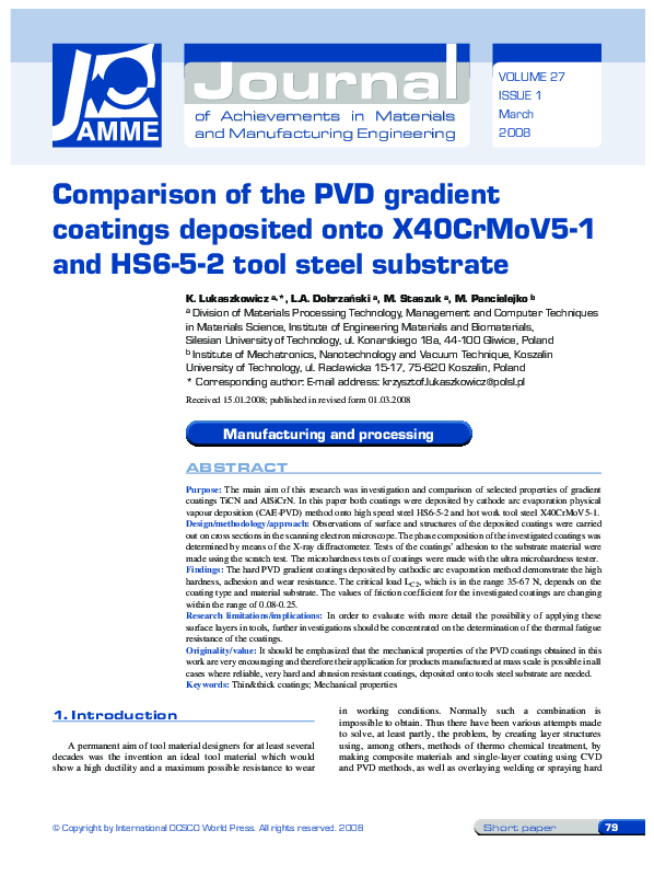 (PDF) Comparison of the PVD gradient coatings deposited onto X40CrMoV5 ...