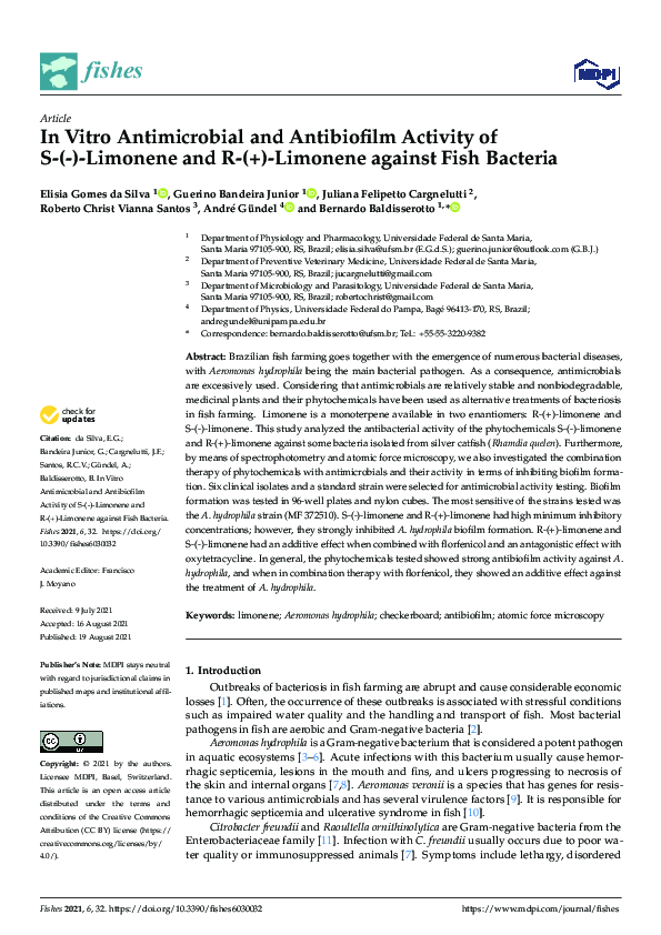 (PDF) In Vitro Antimicrobial and Antibiofilm Activity of S-(-)-Limonene ...