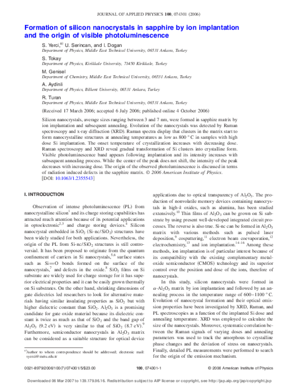 (PDF) Formation of silicon nanocrystals in sapphire by ion implantation ...