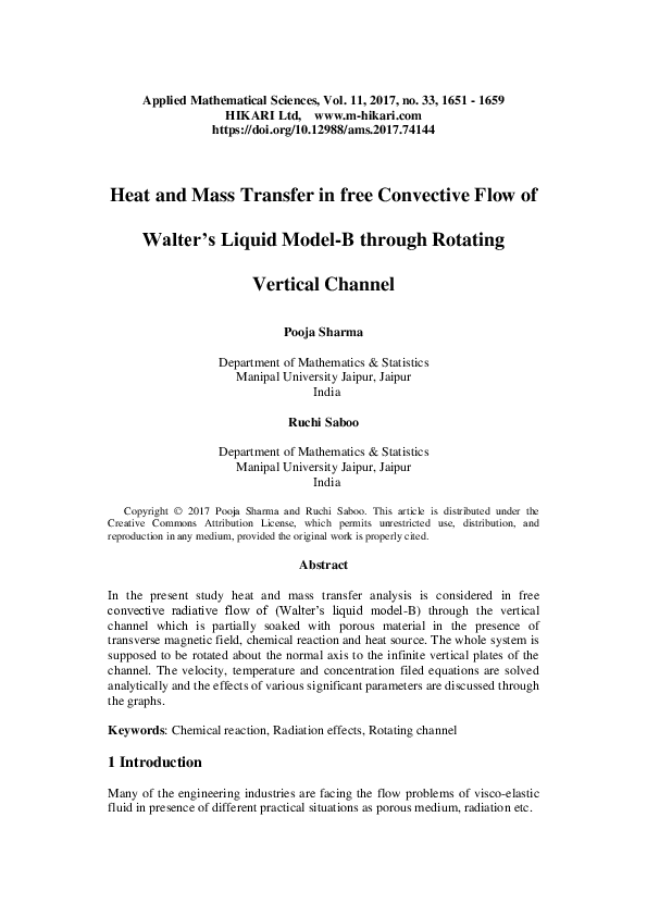 (PDF) Heat and mass transfer in free convective flow of Walter's liquid ...