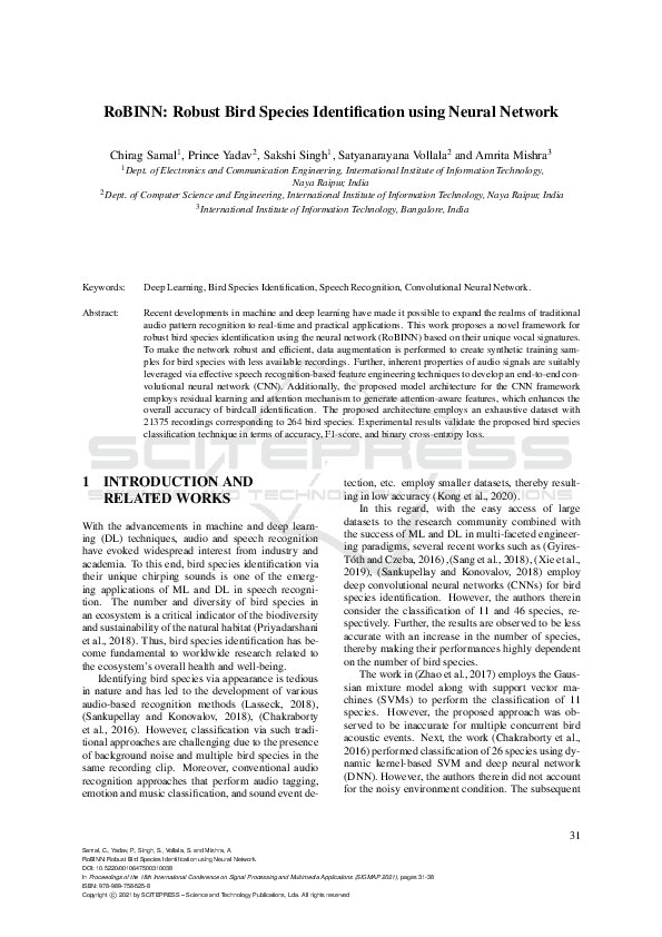 (PDF) RoBINN: Robust Bird Species Identification using Neural Network