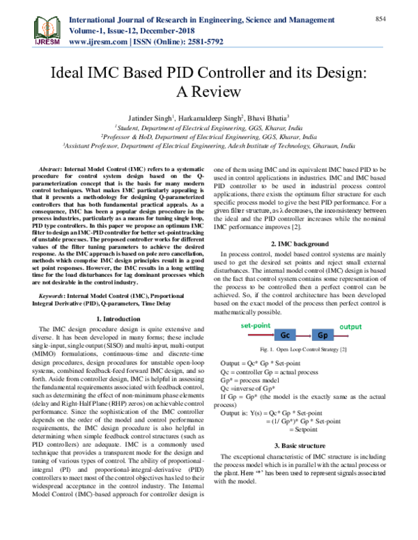 (PDF) Ideal IMC Based PID Controller and its Design : A Review