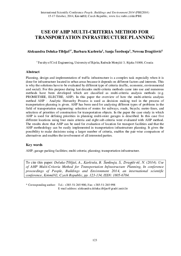 (PDF) Use of AHP Multi-Criteria Method for Transportation ...