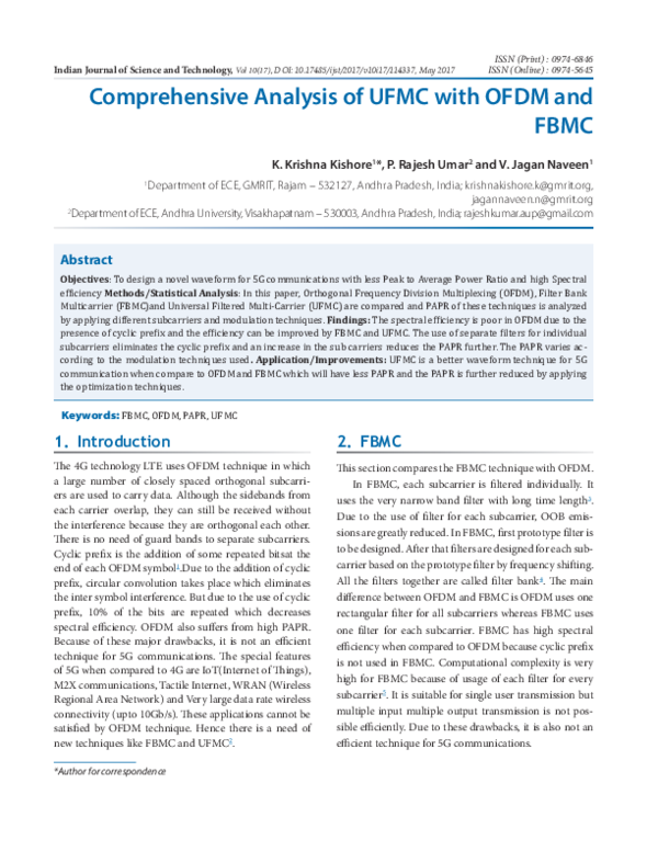 (PDF) Comprehensive Analysis of UFMC with OFDM and FBMC
