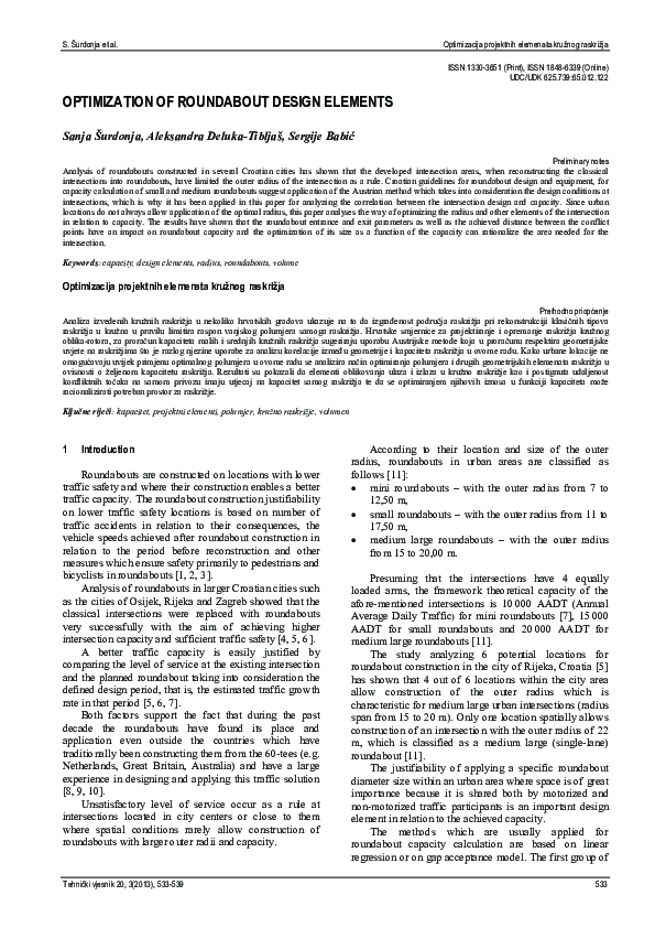(PDF) Optimization of roundabout design elements