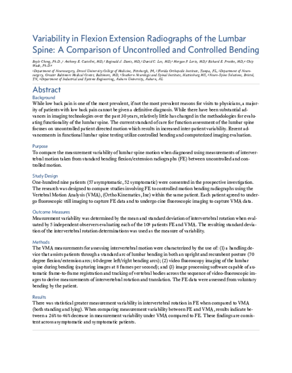 (PDF) Variability in Flexion Extension Radiographs of the Lumbar Spine ...
