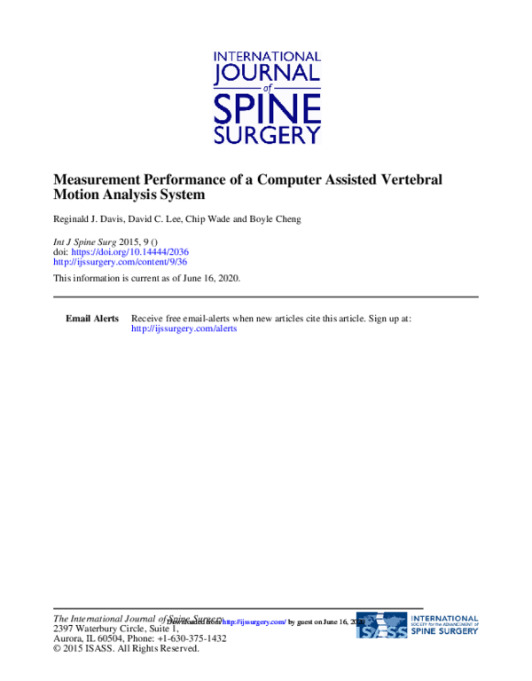 (PDF) Measurement Performance of a Computer Assisted Vertebral Motion ...