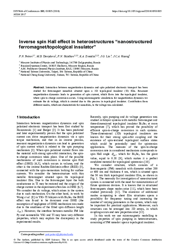 (PDF) Inverse spin Hall effect in heterostructures “nanostructured ...