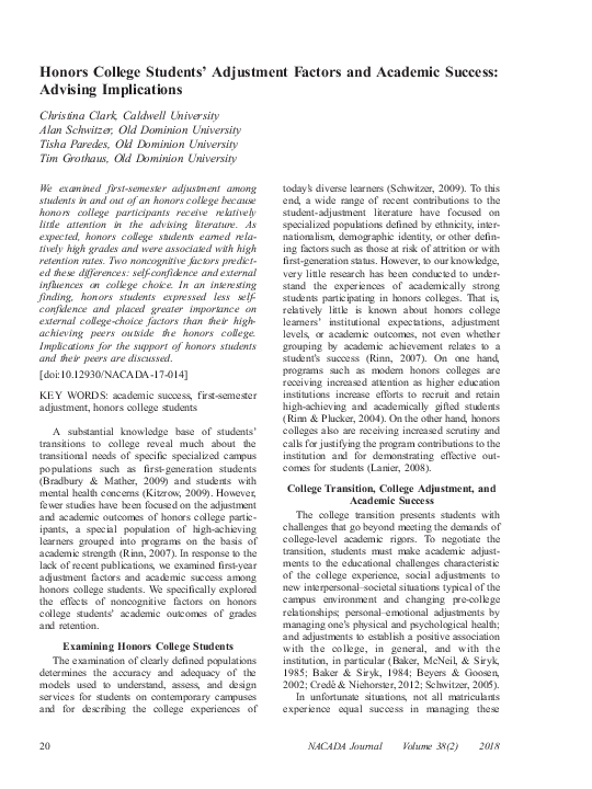 (PDF) Honors College Students' Adjustment Factors and Academic Success ...
